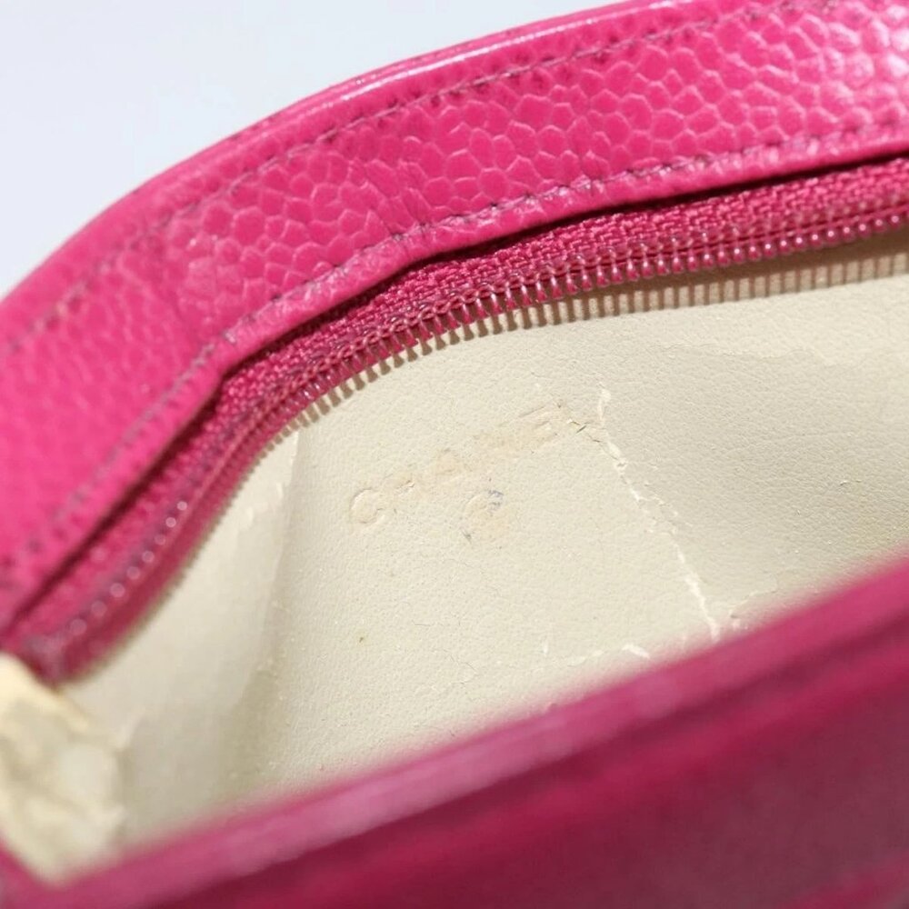 CHANEL COCO Mark Pouch Grained Calf Skin Pink Gold CC Auth 152429 - Picture 13 of 16